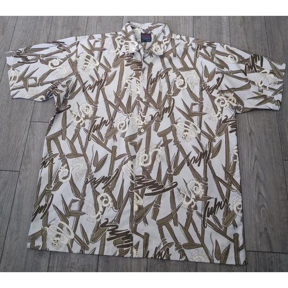 Fubu Shirt Men XL Dragon Graphic AOP Logo 90s Y2K Button Hiphop Streetwear Short - Picture 1 of 11